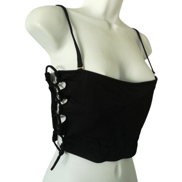 Black Swimsuit Swimwear Lace-up Tube Top Crop Cami M - Picture 2 of 7